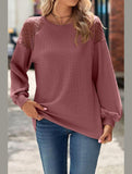 WOMEN LACED SHOULDER DETAILED CASUAL JUMPER TOP