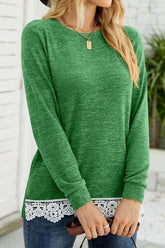 WOMEN ROUND NECK LACED HEM DETAILED PULLOVER TOP