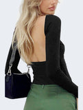 WOMEN LONG SLEEVE BACKLESS TIGHT T SHIRT