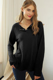 R NECK EYELET DETAILED REGLAN SWEATER KNIT TOP - Doublju