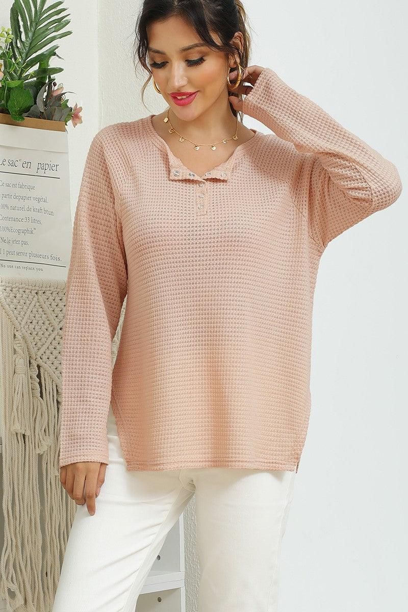 R NECK EYELET DETAILED REGLAN SWEATER KNIT TOP - Doublju