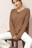R NECK EYELET DETAILED REGLAN SWEATER KNIT TOP - Doublju