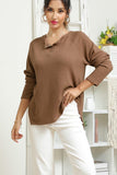 R NECK EYELET DETAILED REGLAN SWEATER KNIT TOP - Doublju