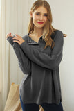R NECK EYELET DETAILED REGLAN SWEATER KNIT TOP - Doublju