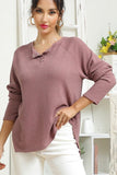 R NECK EYELET DETAILED REGLAN SWEATER KNIT TOP - Doublju