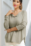 R NECK EYELET DETAILED REGLAN SWEATER KNIT TOP - Doublju