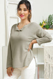 R NECK EYELET DETAILED REGLAN SWEATER KNIT TOP - Doublju