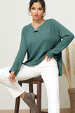 R NECK EYELET DETAILED REGLAN SWEATER KNIT TOP - Doublju