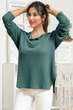 R NECK EYELET DETAILED REGLAN SWEATER KNIT TOP - Doublju