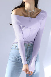 One Shoulder Long Sleeve 2 Layer T Shirt Top