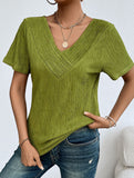 Plus Size V Neck Ribbed Short Sleeve T Shirt