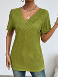 Plus Size V Neck Ribbed Short Sleeve T Shirt