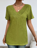 Plus Size V Neck Ribbed Short Sleeve T Shirt