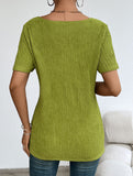 Plus Size V Neck Ribbed Short Sleeve T Shirt