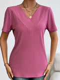 Plus Size V Neck Ribbed Short Sleeve T Shirt