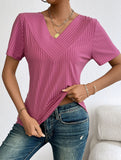 Plus Size V Neck Ribbed Short Sleeve T Shirt