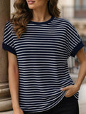 Crew Neck Patchwork Short Sleeve T Shirt
