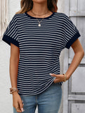 Crew Neck Patchwork Short Sleeve T Shirt