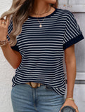 Crew Neck Patchwork Short Sleeve T Shirt