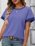 Crew Neck Patchwork Short Sleeve T Shirt