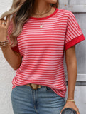 Crew Neck Patchwork Short Sleeve T Shirt