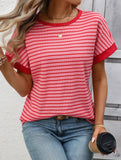 Crew Neck Patchwork Short Sleeve T Shirt