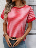 Crew Neck Patchwork Short Sleeve T Shirt