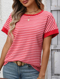 Crew Neck Patchwork Short Sleeve T Shirt