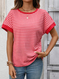 Crew Neck Patchwork Short Sleeve T Shirt