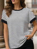 Crew Neck Patchwork Short Sleeve T Shirt