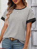 Crew Neck Patchwork Short Sleeve T Shirt