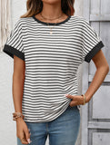 Crew Neck Patchwork Short Sleeve T Shirt