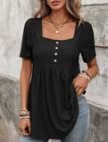 Square Neck Button Loose Tee