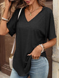 Solid V Neck Loose Short Sleeve Tee