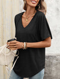 Solid V Neck Loose Short Sleeve Tee