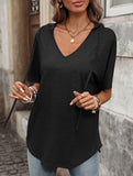 Solid V Neck Loose Short Sleeve Tee