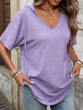 Solid V Neck Loose Short Sleeve Tee