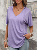 Solid V Neck Loose Short Sleeve Tee