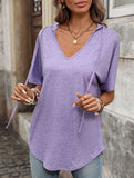 Solid V Neck Loose Short Sleeve Tee