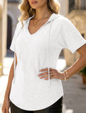 Solid V Neck Loose Short Sleeve Tee