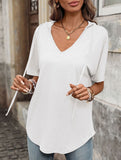 Solid V Neck Loose Short Sleeve Tee