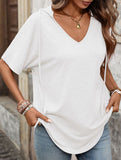 Solid V Neck Loose Short Sleeve Tee