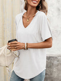 Solid V Neck Loose Short Sleeve Tee