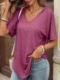 Solid V Neck Loose Short Sleeve Tee