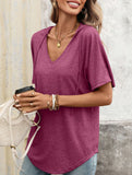 Solid V Neck Loose Short Sleeve Tee