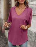 Solid V Neck Loose Short Sleeve Tee