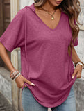 Solid V Neck Loose Short Sleeve Tee