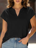 Solid V Neck Casual Short Sleeve Top