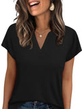 Solid V Neck Casual Short Sleeve Top