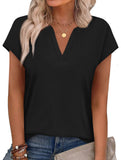 Solid V Neck Casual Short Sleeve Top